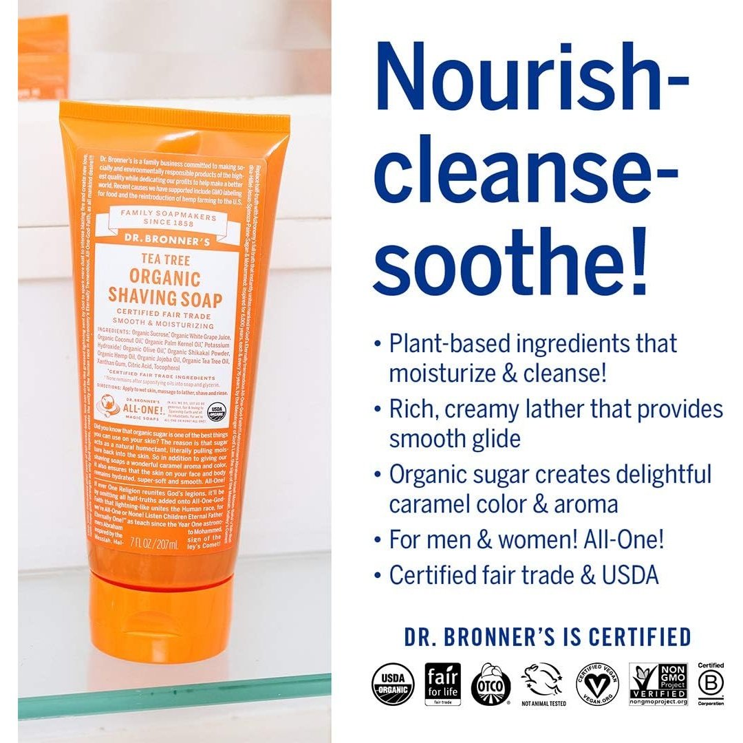 Dr. Bronner's Organic Shaving Soap Tea Tree 207ml - Cutprice Online