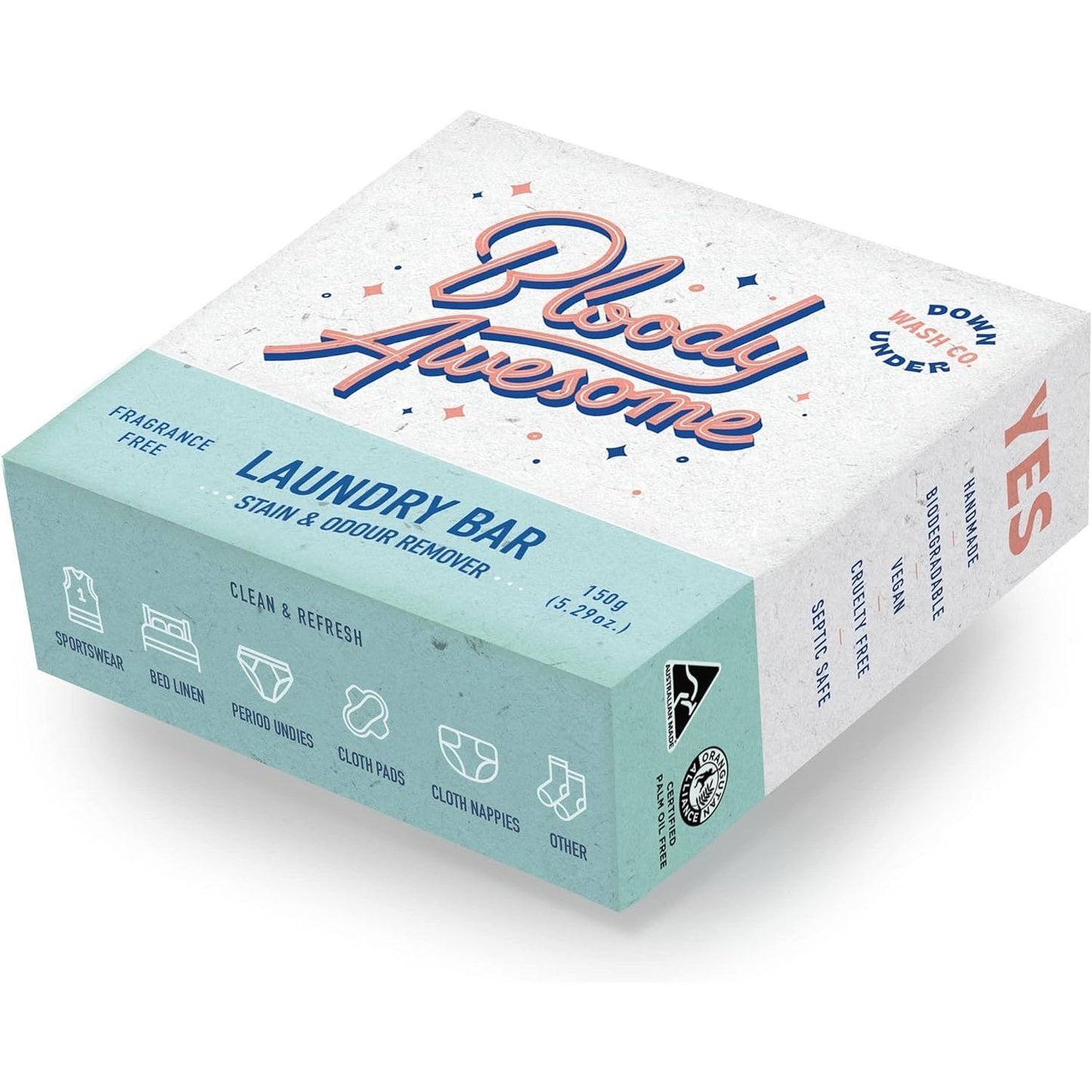 Downunder Wash Co. (Bloody Awesome) Laundry Bar Stain & Odour Remover Fragrance Free 150g DOWNUNDER WASH CO.