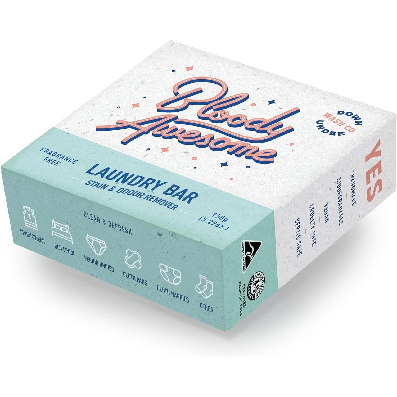 Downunder Wash Co. (Bloody Awesome) Laundry Bar Stain & Odour Remover Fragrance Free 150g DOWNUNDER WASH CO.