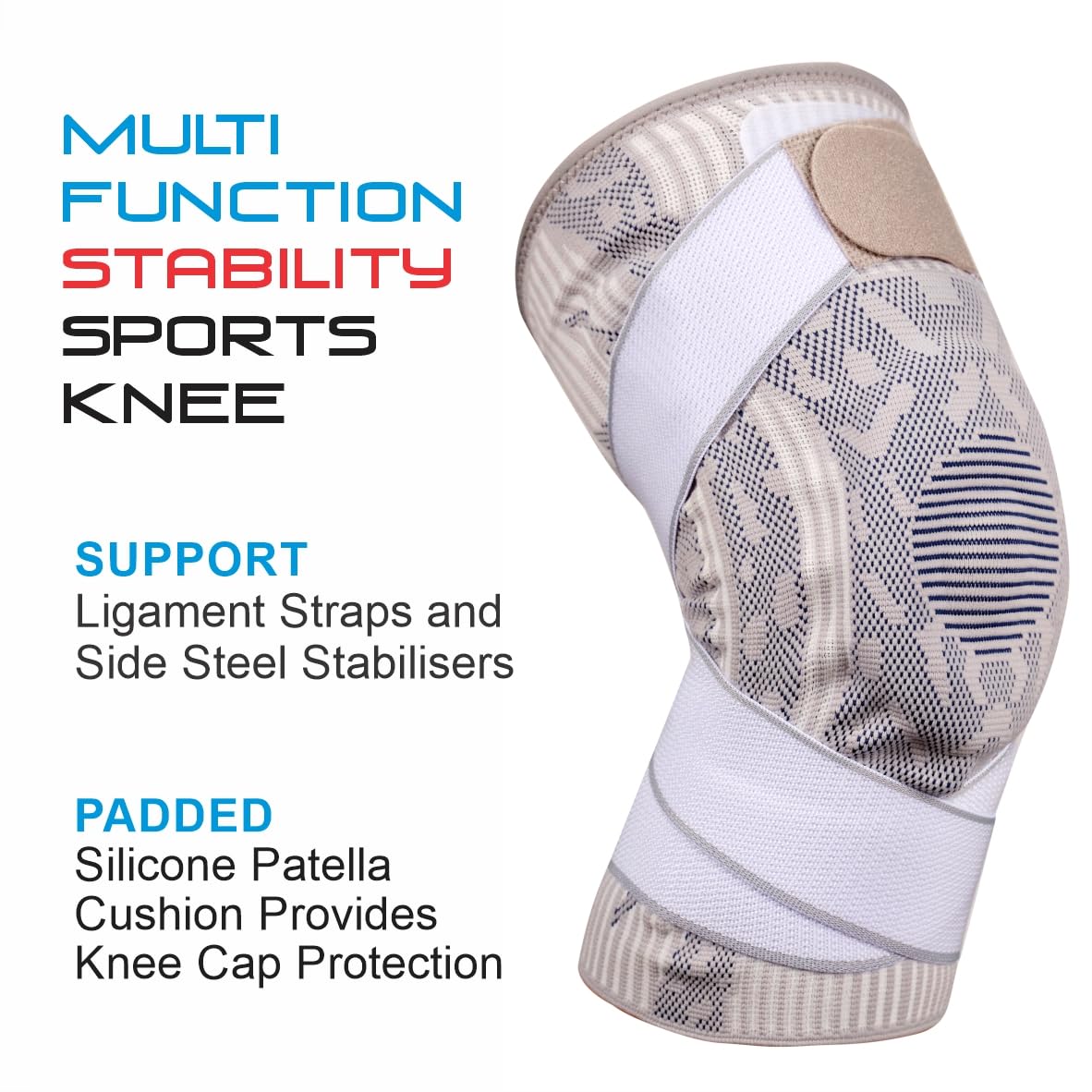 Bodyassist Sports Knee with Stability Strap White/Grey