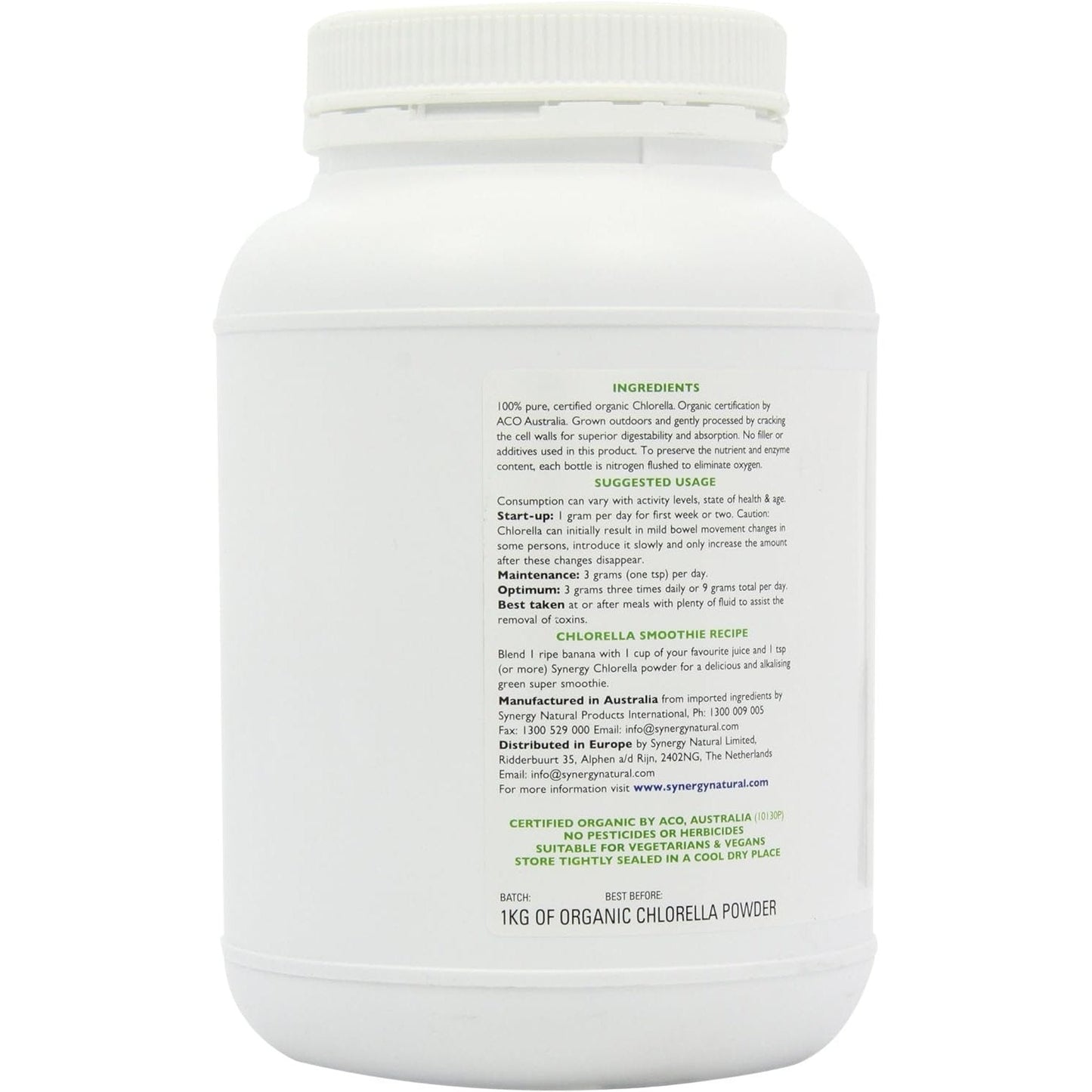 Synergy Natural Organic Chlorella Powder 1kg - Cutprice Online