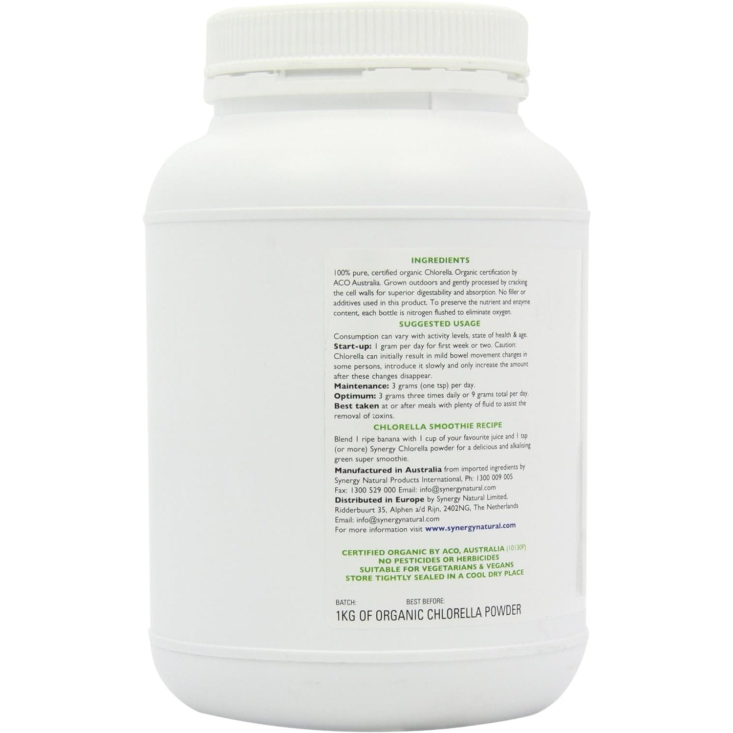 Synergy Natural Organic Chlorella Powder 1kg - Cutprice Online