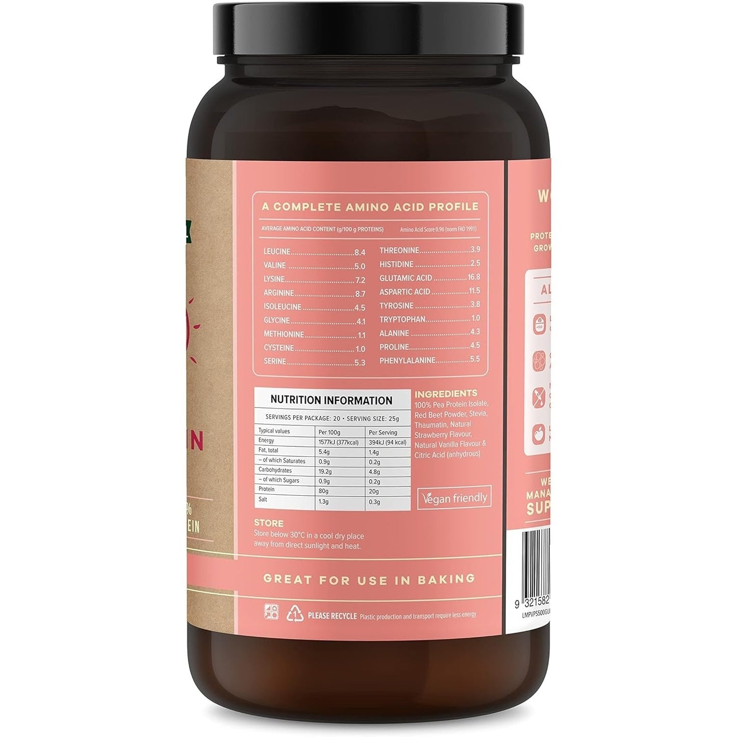 Martin & Pleasance Vital Protein 100% Natural Plant Based (Pea Protein Isolate) Strawberry 500g - Cutprice Online