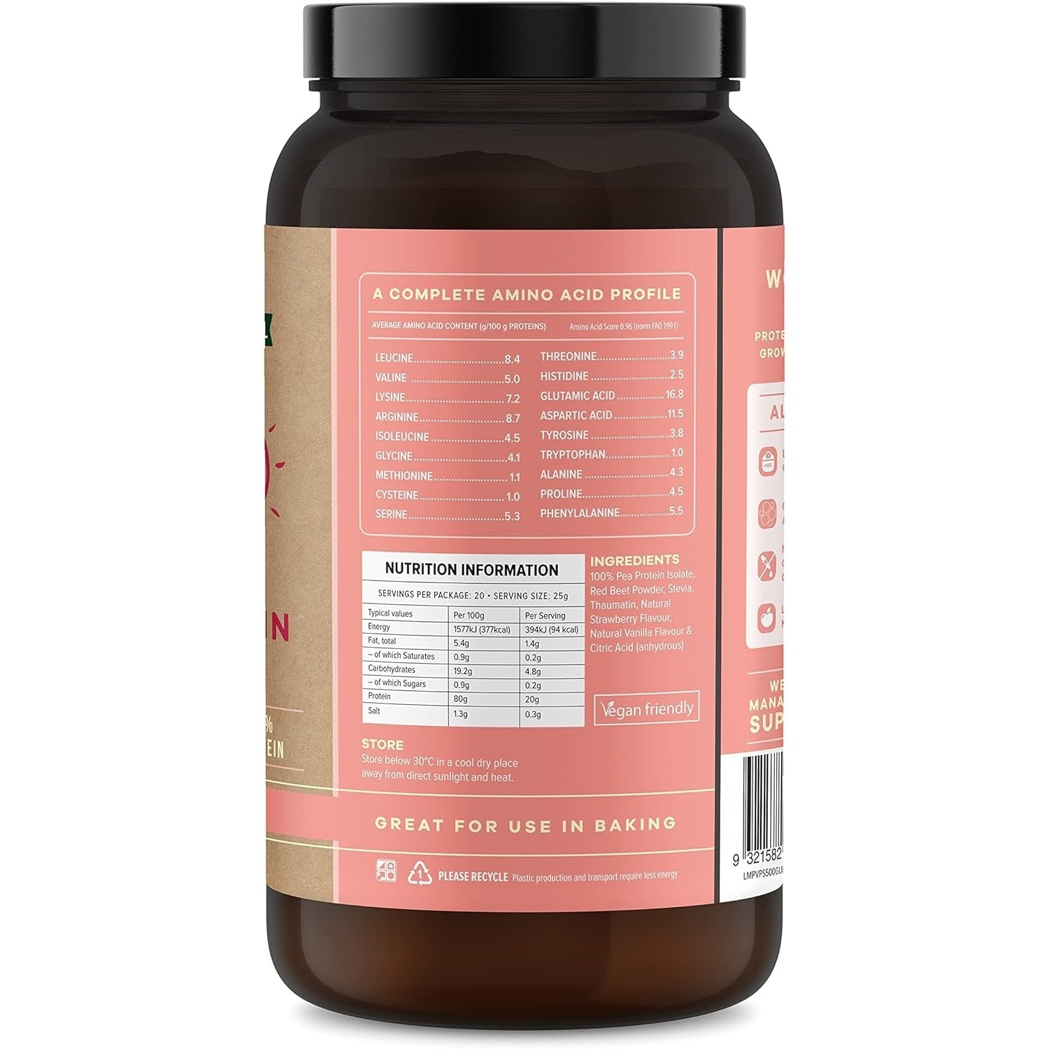Martin & Pleasance Vital Protein 100% Natural Plant Based (Pea Protein Isolate) Strawberry 500g - Cutprice Online