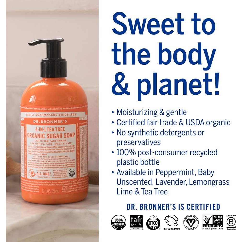 Dr. Bronner's Organic Sugar Soap 4-in-1 Tea Tree (pump) 355ml - Cutprice Online