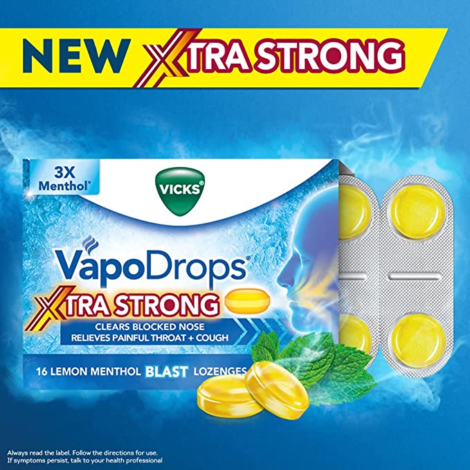 Vicks Vapodrops Xtra Strong Lemon Menthol Blast 16PK - Cutprice Online