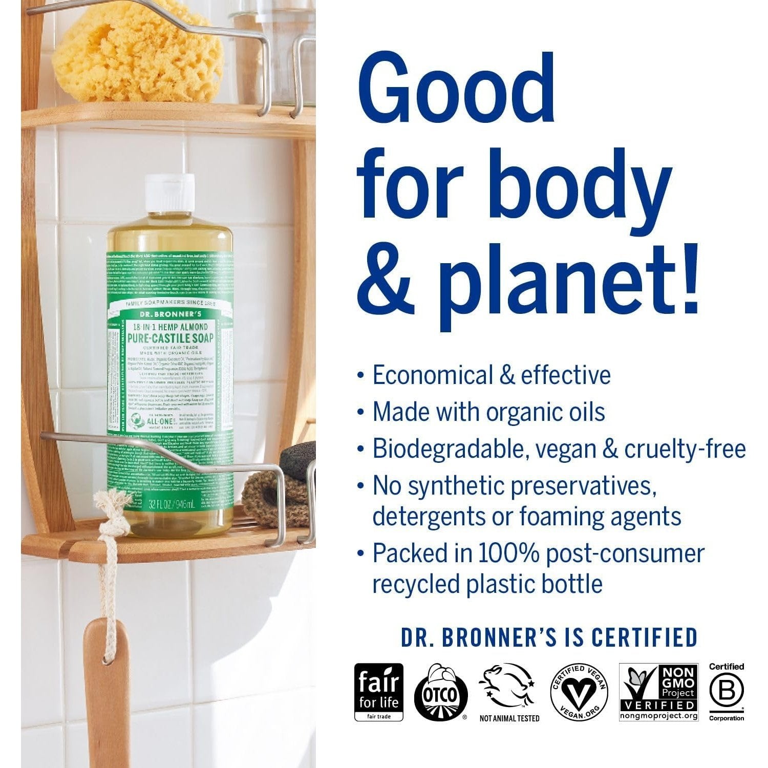 Dr. Bronner's Pure-Castile Soap Liquid (Hemp 18-in-1) Almond 946ml - Cutprice Online