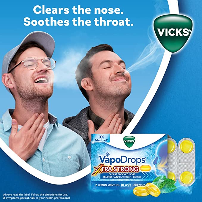 Vicks Vapodrops Xtra Strong Lemon Menthol Blast 16PK - Cutprice Online