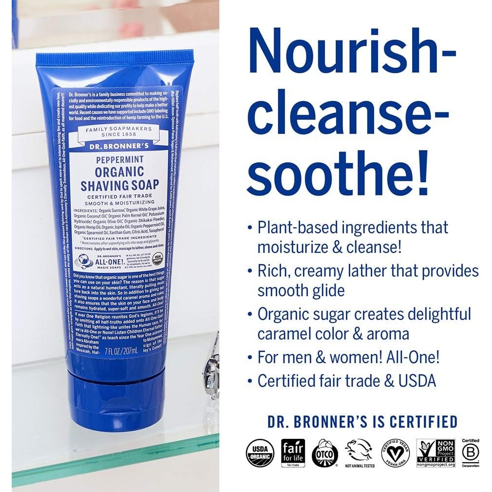 Dr. Bronner's Organic Shaving Soap Peppermint 207ml - Cutprice Online