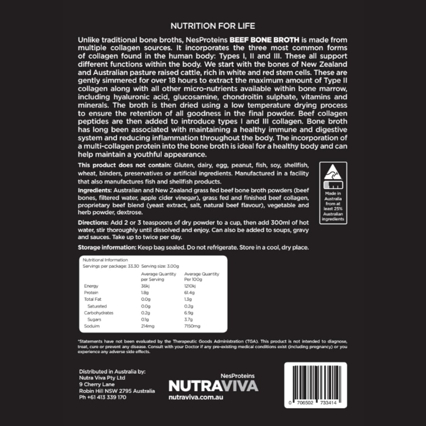 Nutraviva (NesProteins) Bone Broth Beef + Veg 100g - Cutprice Online