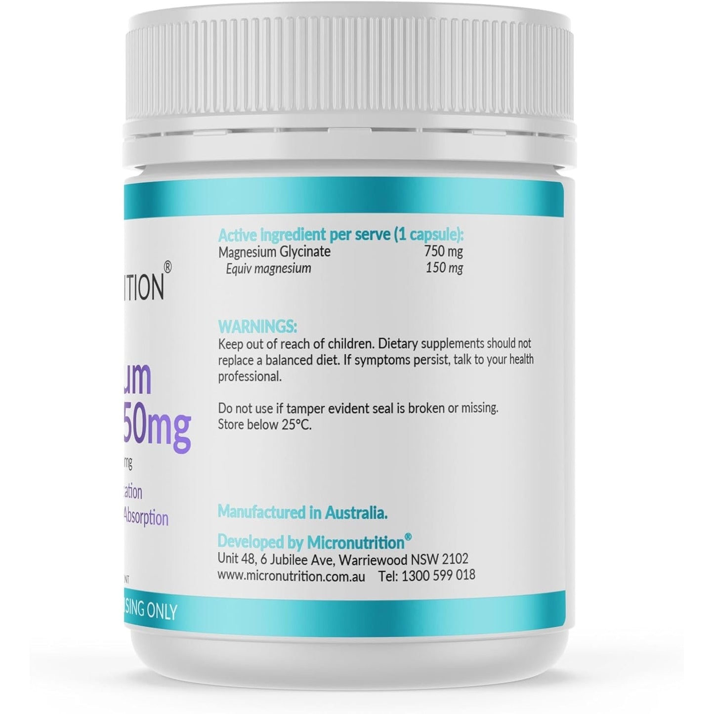Micronutrition Magnesium Glycinate 750mg 120c - Cutprice Online