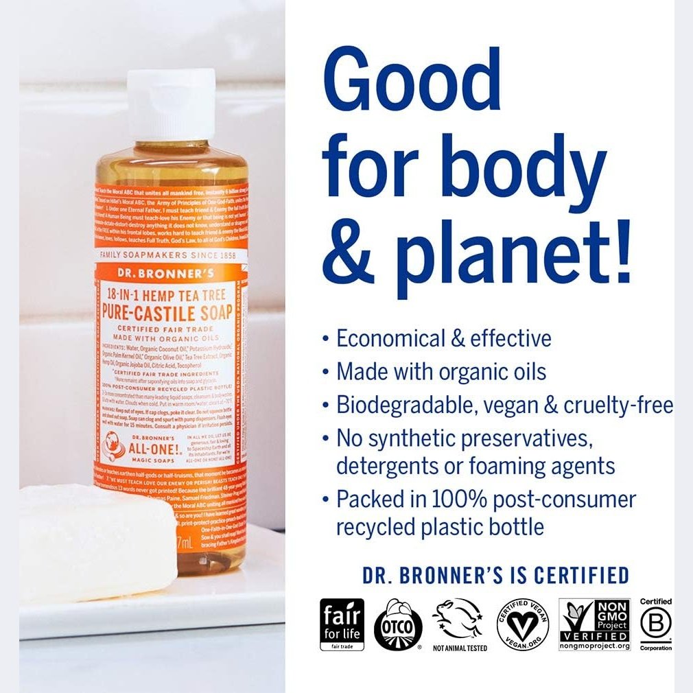 Dr. Bronner's Pure-Castile Soap Liquid (Hemp 18-in-1) Tea Tree 237ml - Cutprice Online