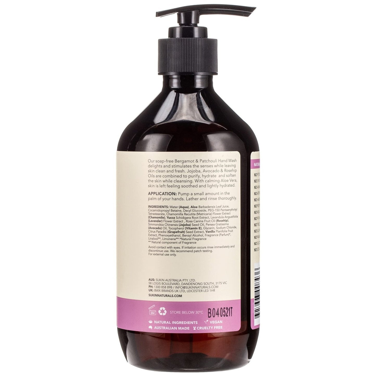 Sukin Cleansing Hand Wash Bergamot & Patchouli Pump 500ml - Cutprice Online
