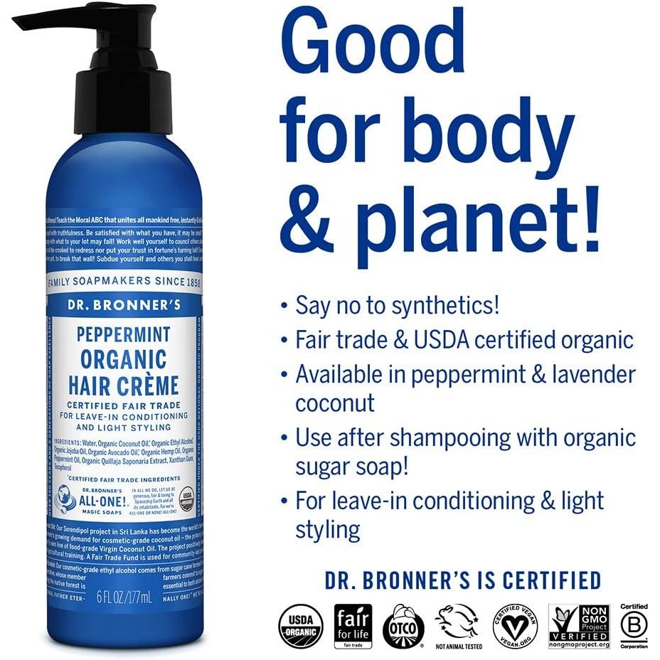 Dr. Bronner's Organic Hair Creme Peppermint 177ml DR. BRONNER'S
