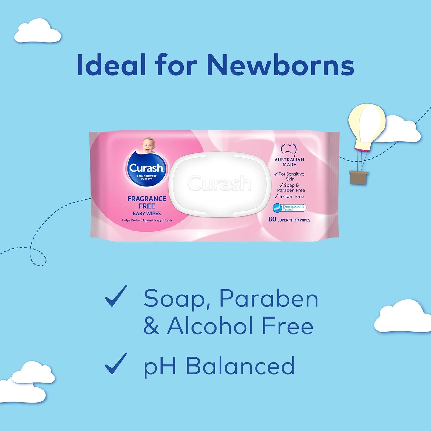 Curash Fragrance Free Baby Wipes 8 X 80 Pack
