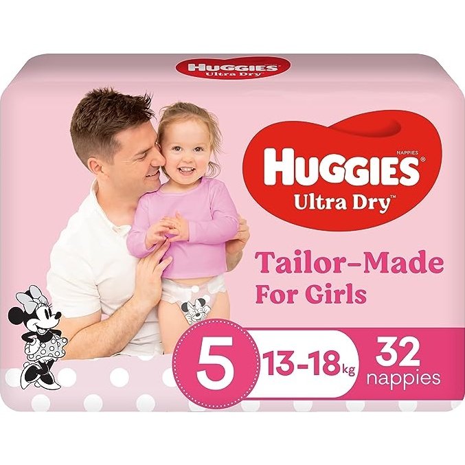 Huggies Ultra Dry Nappies Size 5 Girl 13-18kg Bulk 32 Pack - Cutprice Online