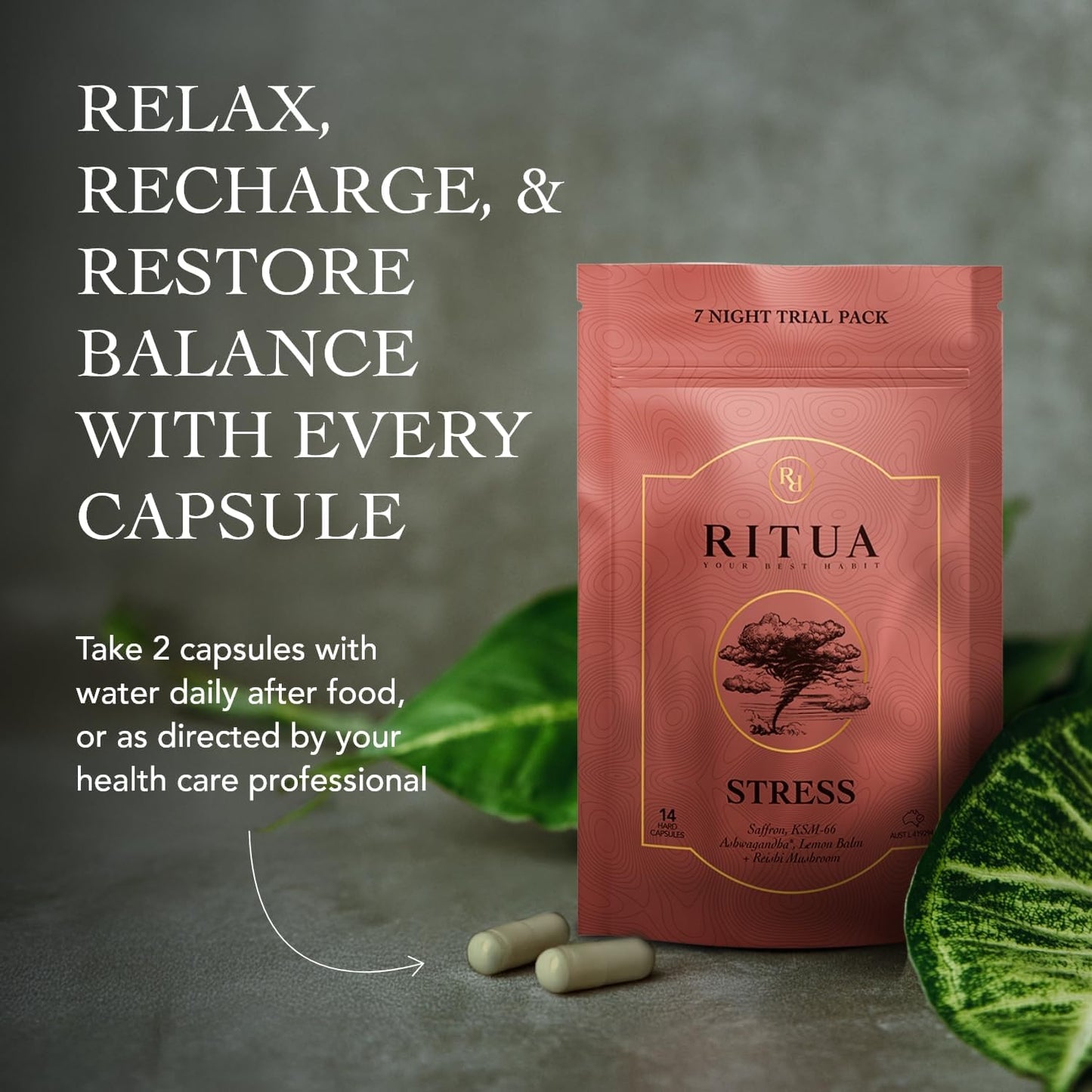 Ritua Stress 7 Day Saffron Ashwagandha Lemonbalm Reishi 14 Caps - Cutprice Online