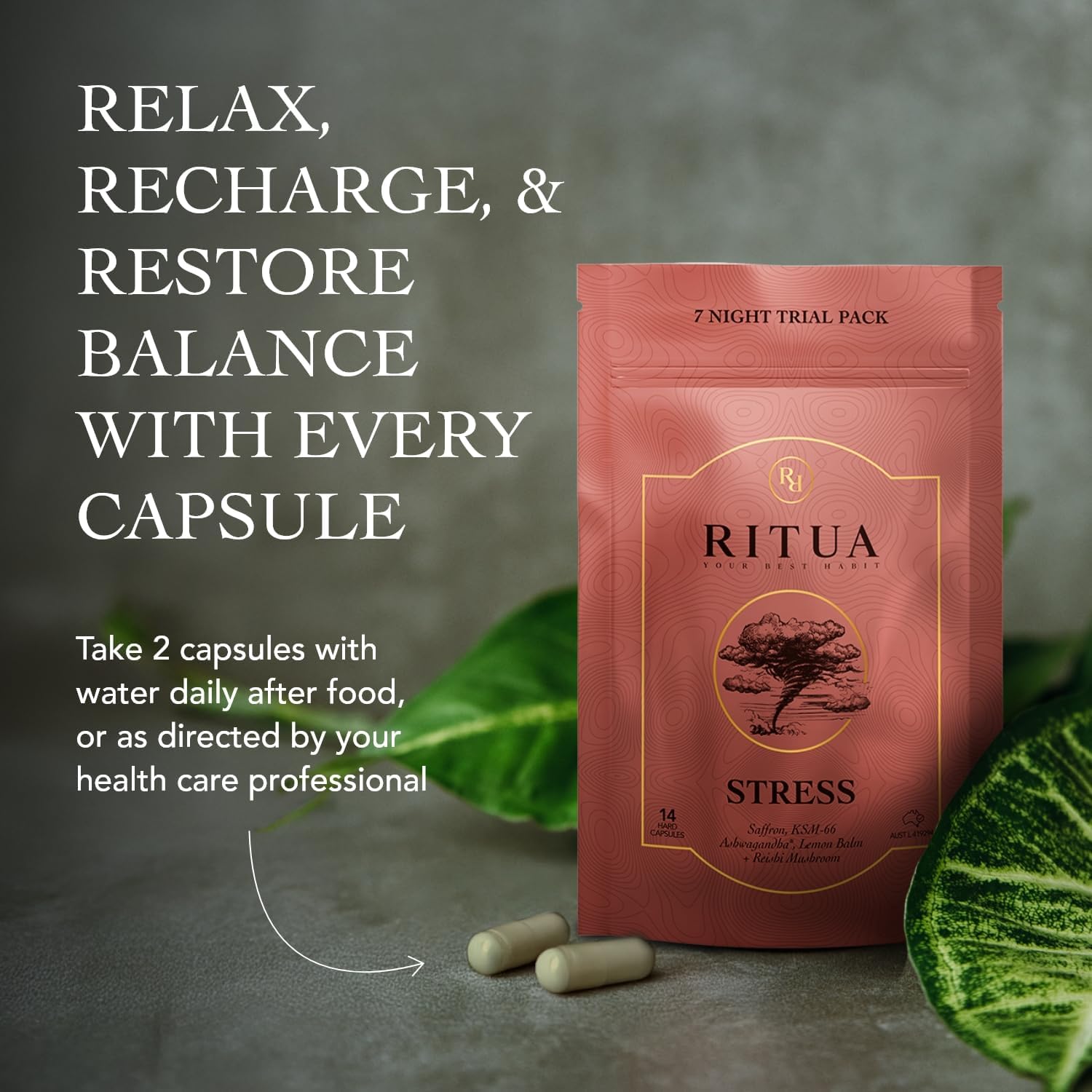Ritua Stress 7 Day Saffron Ashwagandha Lemonbalm Reishi 14 Caps - Cutprice Online