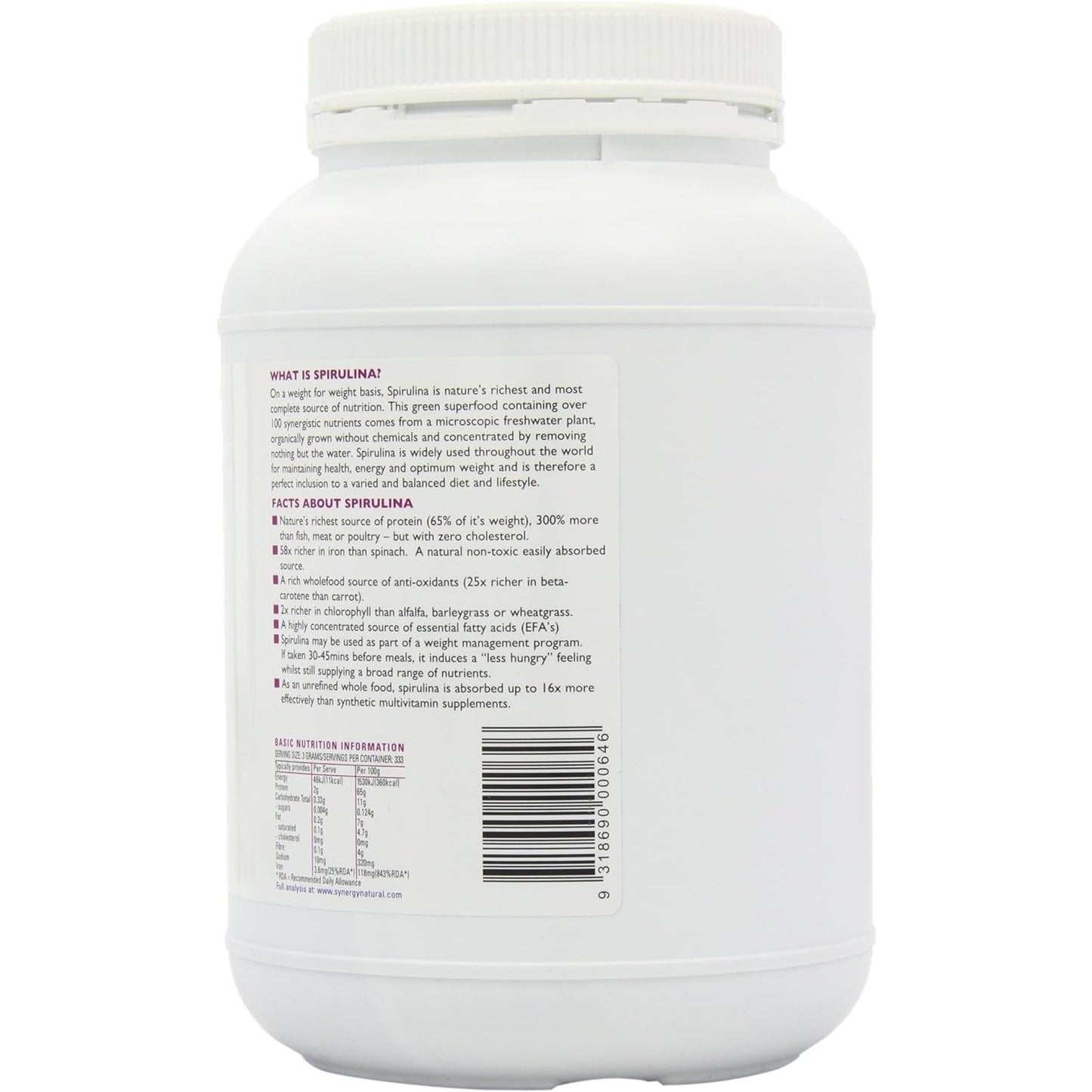 Synergy Natural Organic Spirulina Powder 1kg - Cutprice Online