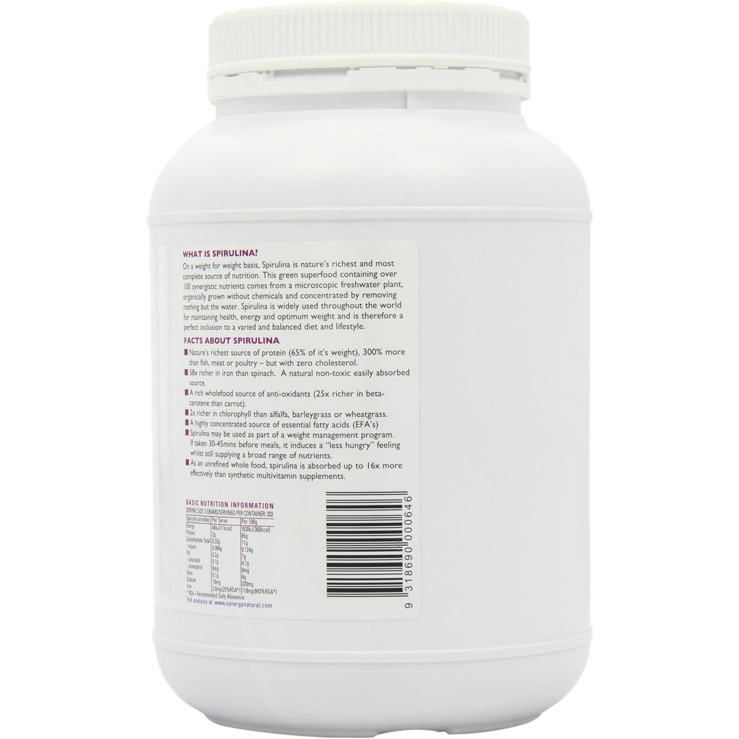 Synergy Natural Organic Spirulina Powder 1kg - Cutprice Online