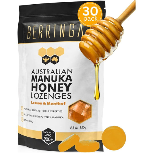 Berringa Australian Manuka Honey Lozenges Lemon & Menthol (Made With MGO 900+) X 30 Pack (150g) - Cutprice Online