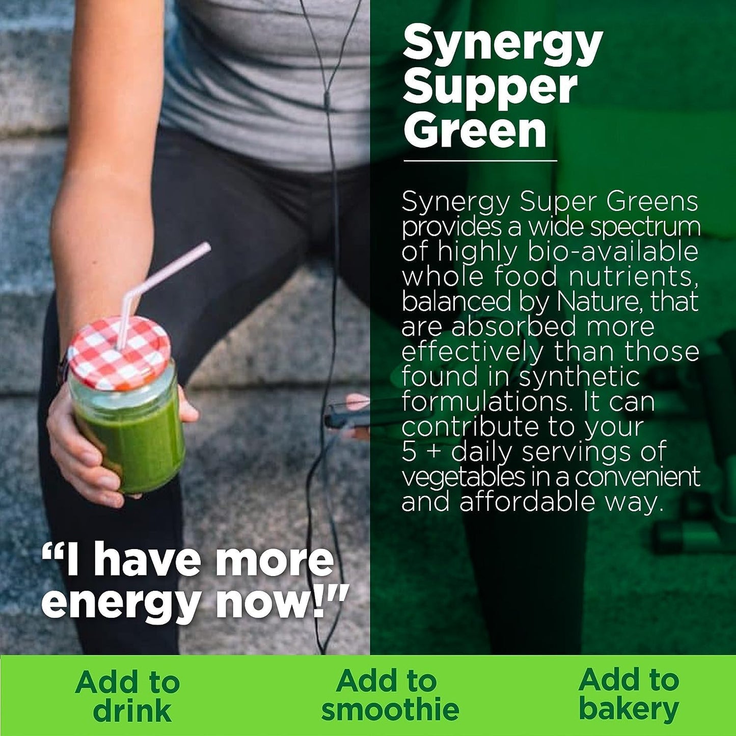 Synergy Natural Organic Super Greens (Spirulina, Chlorella, Barley Grass & Wheat Grass) Powder 100g - Cutprice Online