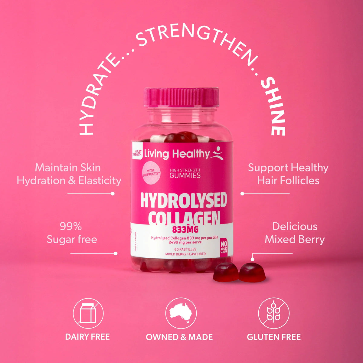 Living Healthy Gummies Collagen 833mg 60 Pastilles