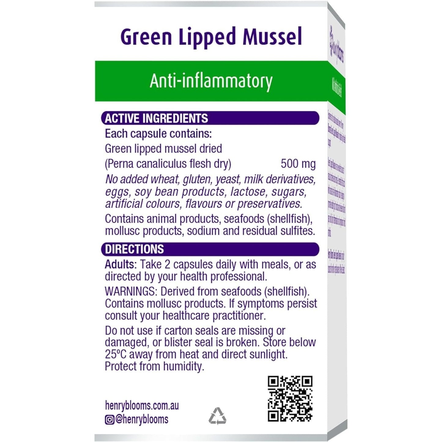 Henry Blooms Green Lipped Mussel 60c - Cutprice Online