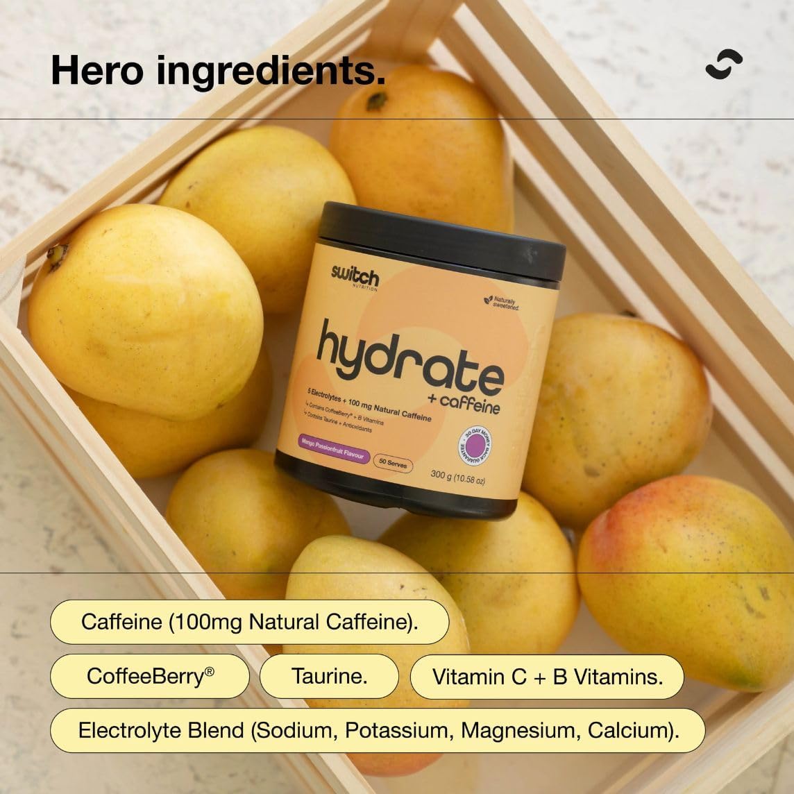 Switch Nutrition Hydrate + Caffeine Mango Passionfruit 300g