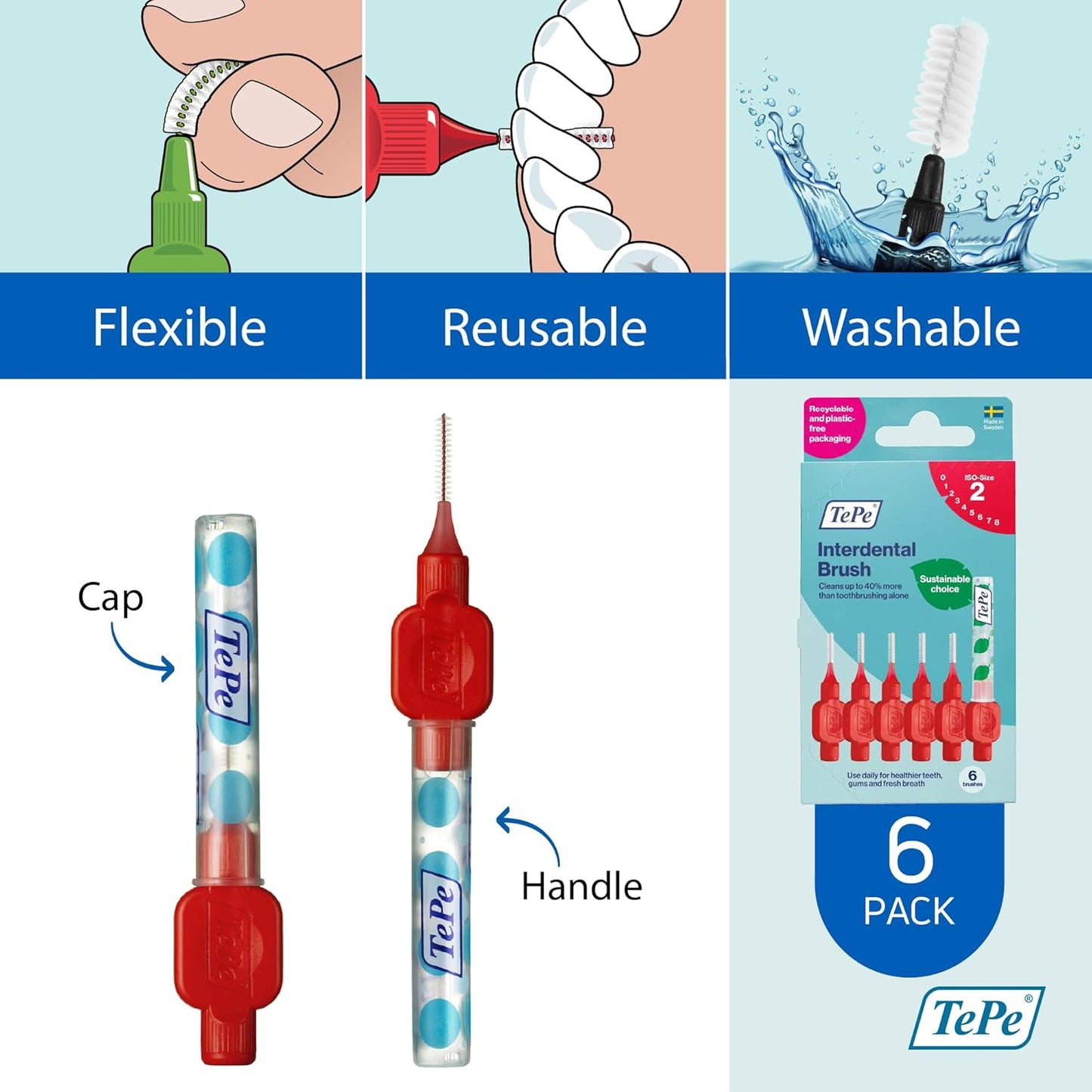 TePe Interdental Brush Angle Red (Size 2) 0.5mm 6 Pack - Cutprice Online