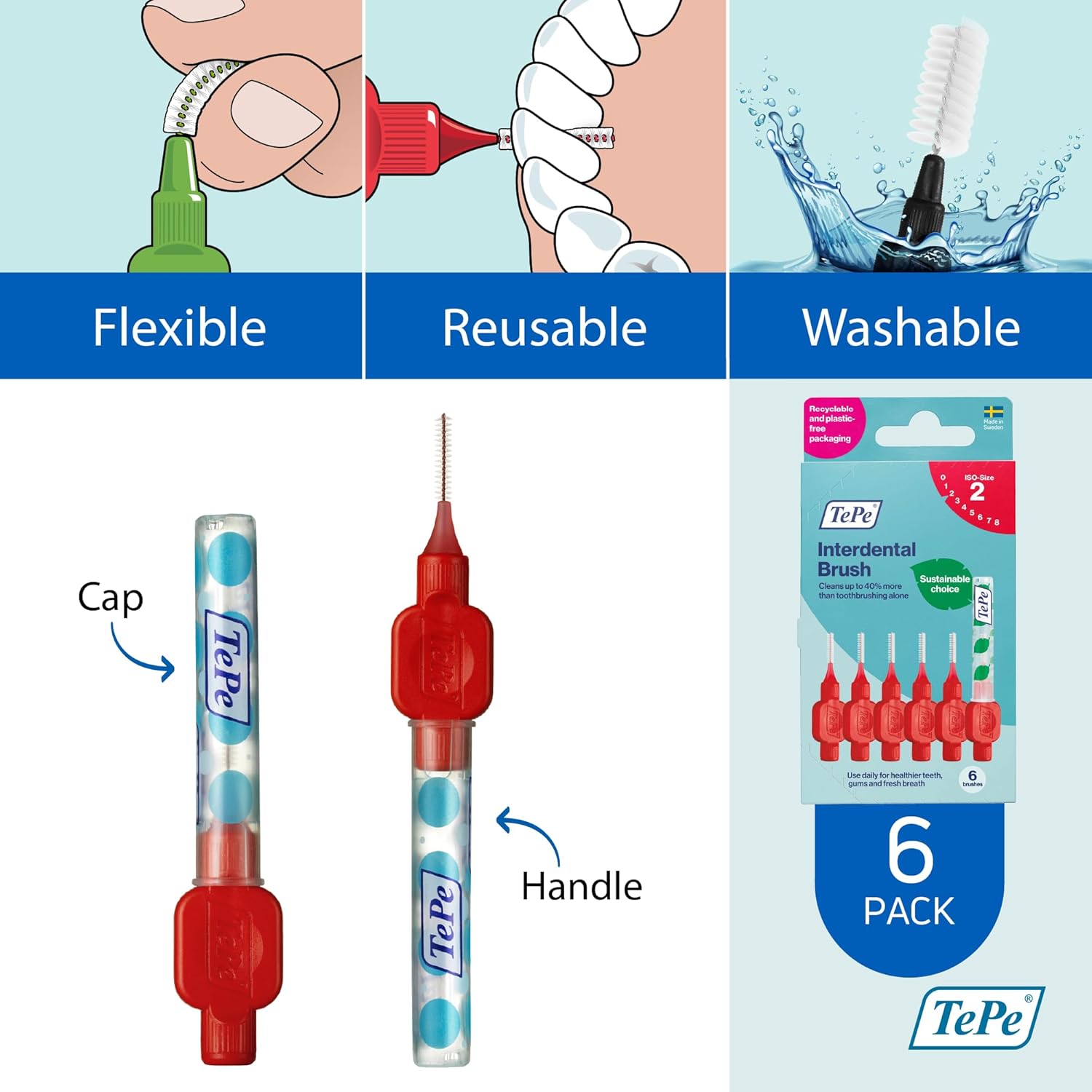 TePe Interdental Brush Angle Red (Size 2) 0.5mm 6 Pack - Cutprice Online