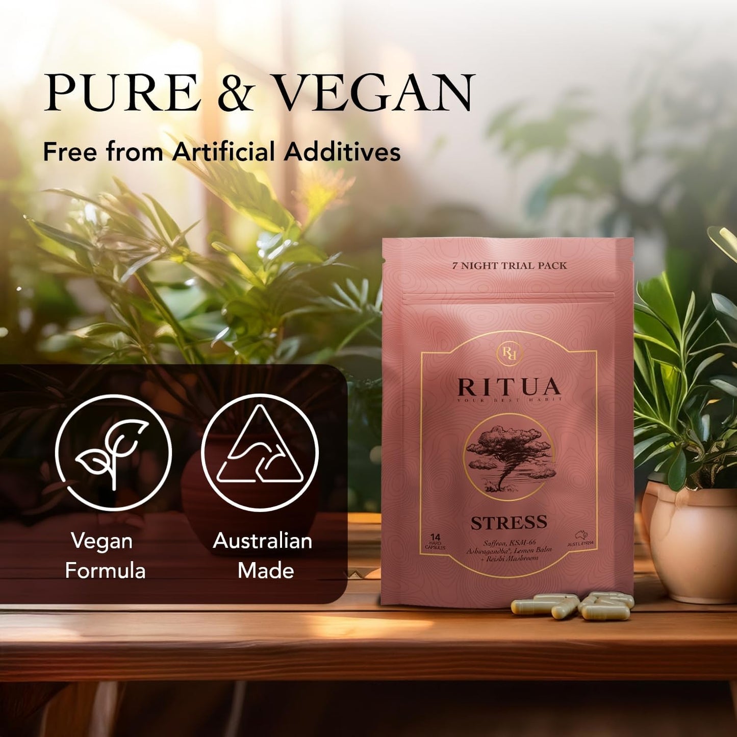 Ritua Stress 7 Day Saffron Ashwagandha Lemonbalm Reishi 14 Caps - Cutprice Online
