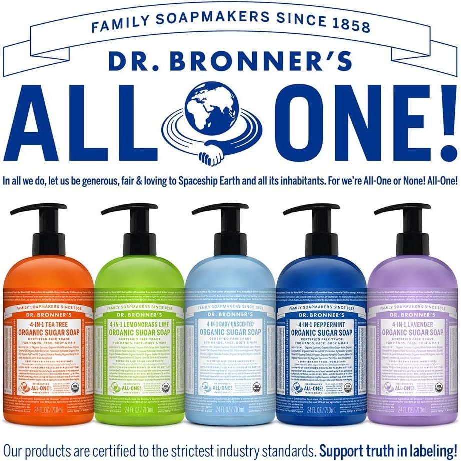 Dr. Bronner's Organic Sugar Soap 4-in-1 Peppermint (pump) 710ml - Cutprice Online