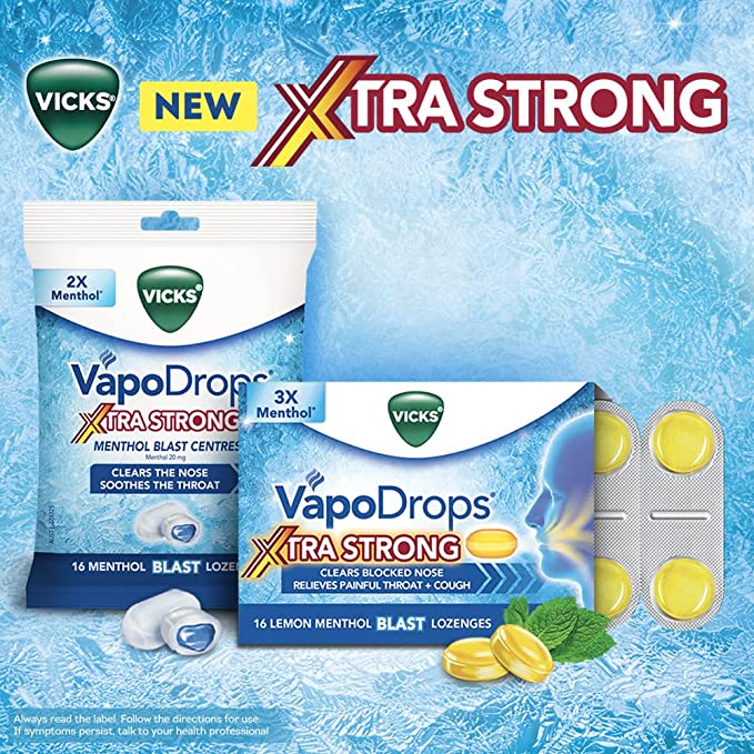 Vicks Vapodrops Xtra Strong Lemon Menthol Blast 16PK - Cutprice Online
