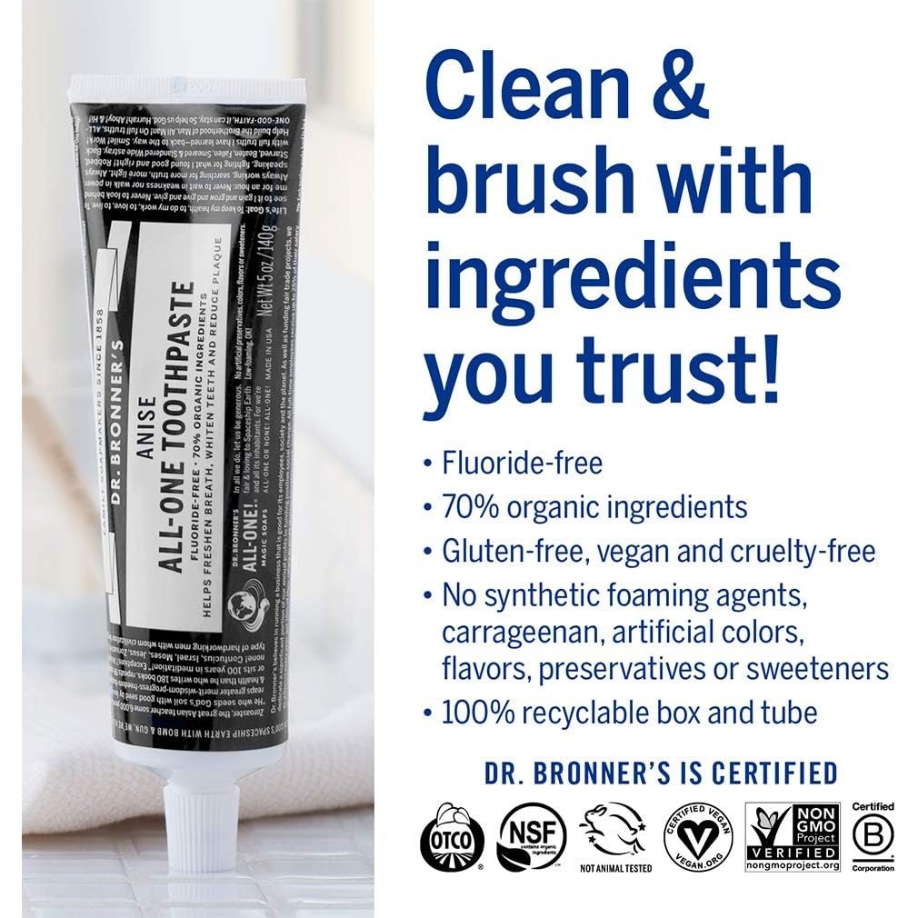 Dr. Bronner's Toothpaste (All-One) Anise 140g - Cutprice Online