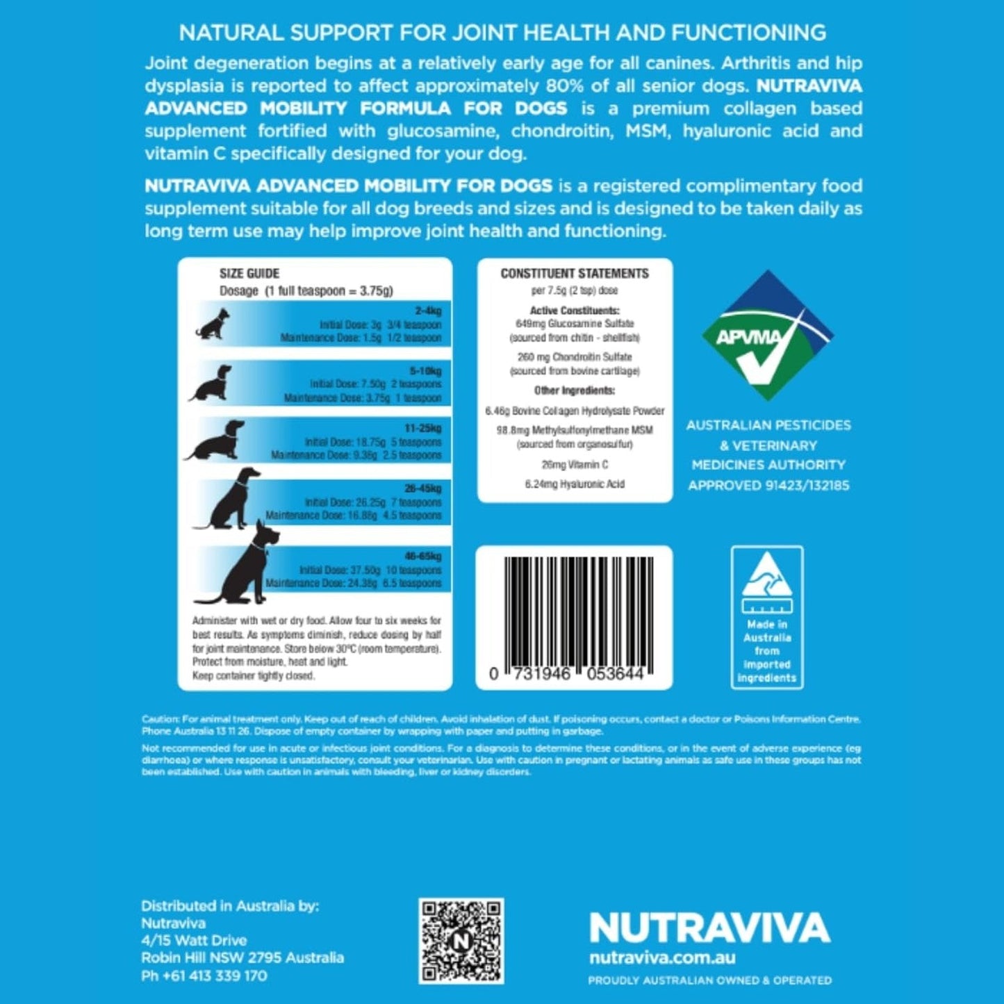Nutraviva Pet Advanced Mobility Formula for Dogs 250g - Cutprice Online