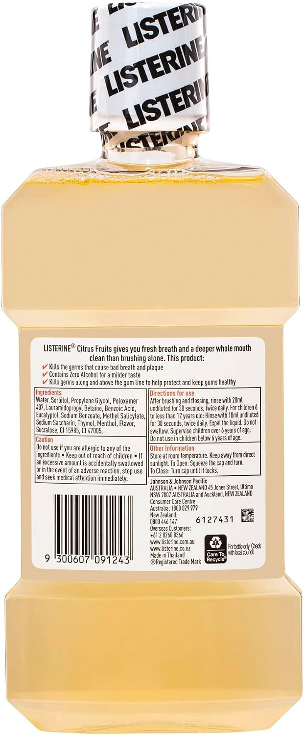 Listerine Zero Alcohol Antibacterial Mouthwash Citrus Fruits 500mL
