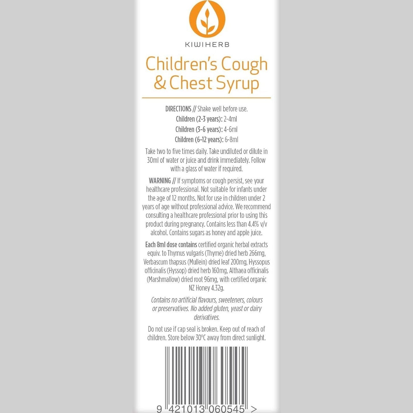 Kiwiherb Children's Organic Cough Syrup Oral Liquid 100ml - Cutprice Online