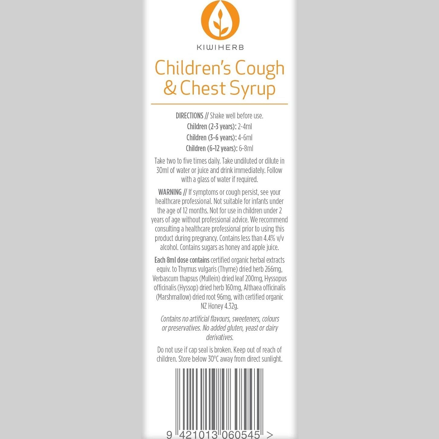 Kiwiherb Children's Organic Cough Syrup Oral Liquid 100ml - Cutprice Online