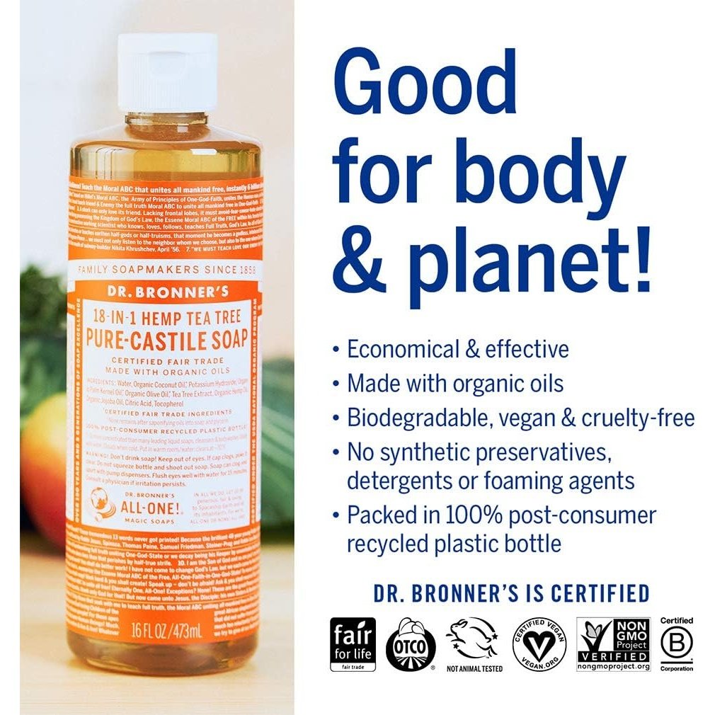 Dr. Bronner's Pure-Castile Soap Liquid (Hemp 18-in-1) Tea Tree 473ml - Cutprice Online