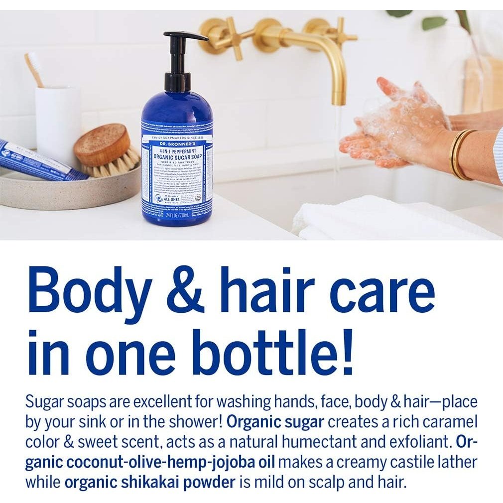 Dr. Bronner's Organic Sugar Soap 4-in-1 Peppermint (pump) 355ml - Cutprice Online