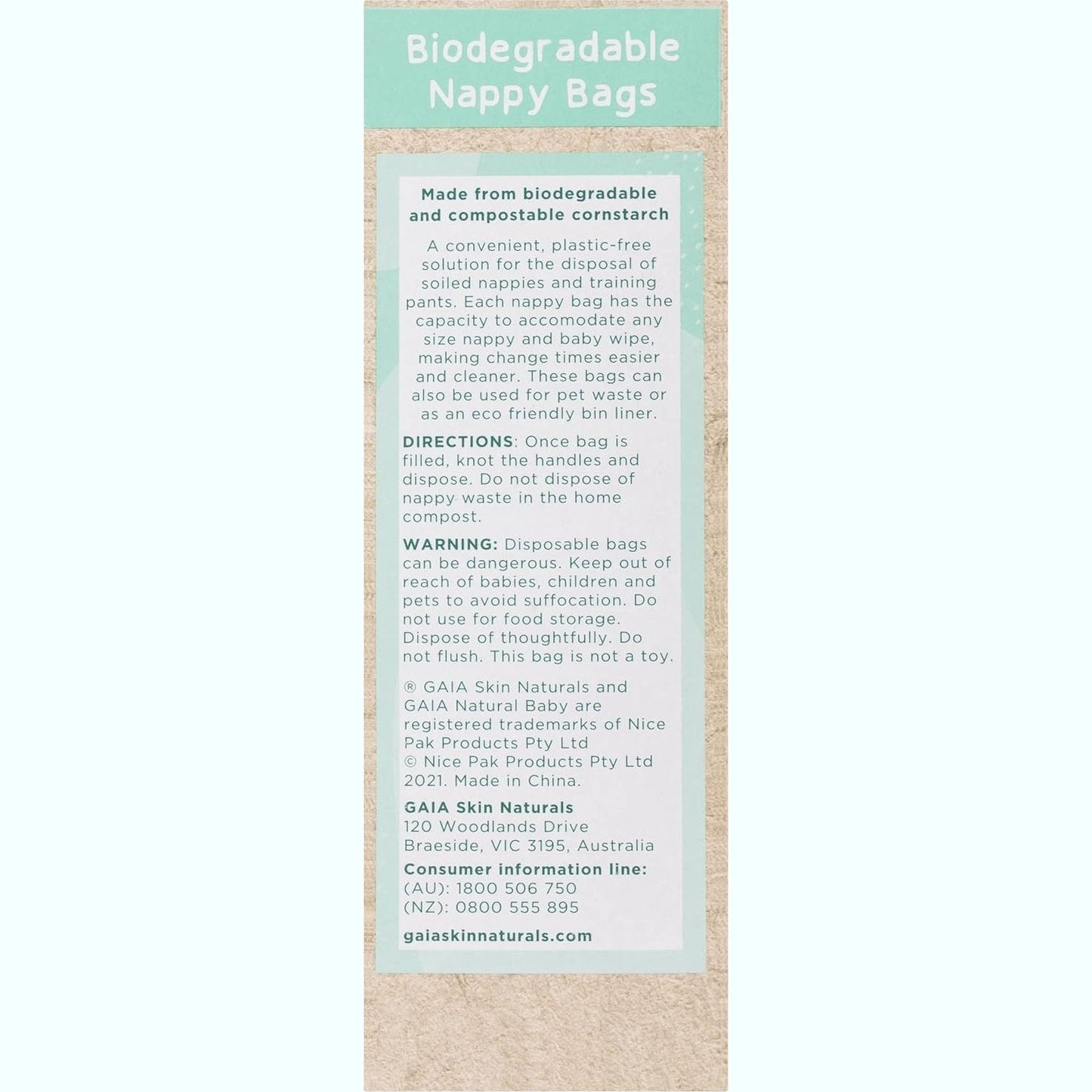 GAIA Natural Baby Biodegradable Nappy Bags 50pk
