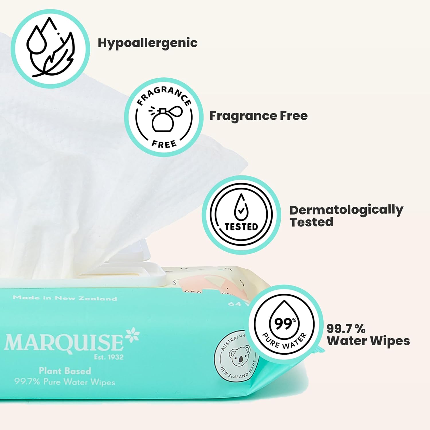 Marquise Plant Based 99.7% Pure Water Wipes x 64 Pack - Cutprice Online