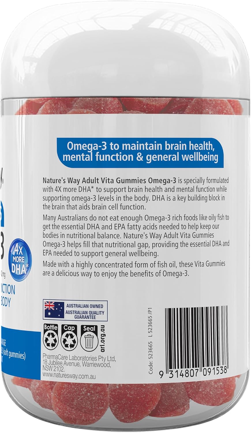 Nature's Way Adult Omega 3 Berry & Blood Orange Flavoured Vita Gummies (Pack of 100)