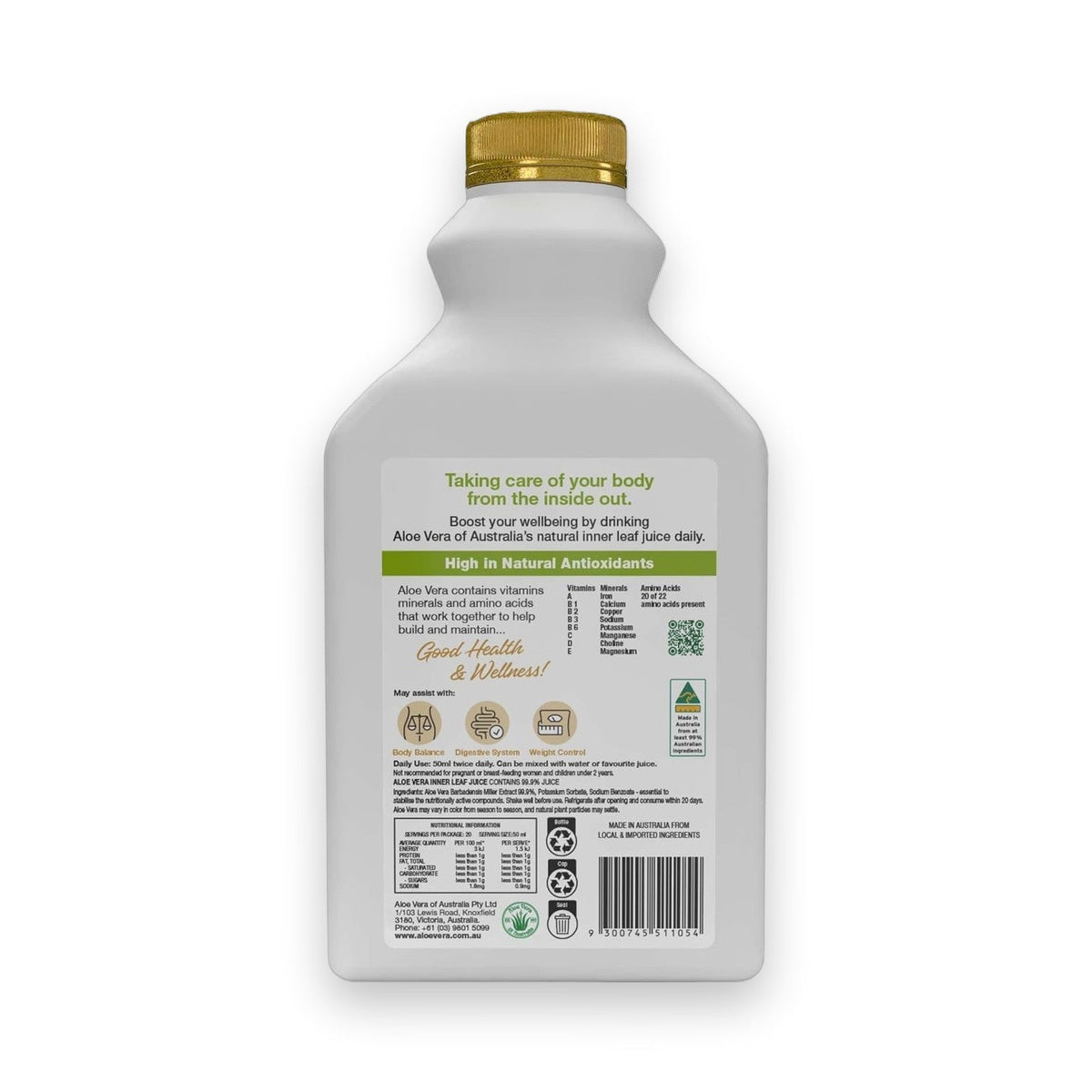 Aloe Vera of Australia Aloe Vera Inner Leaf 99.9% Juice 1 Litre