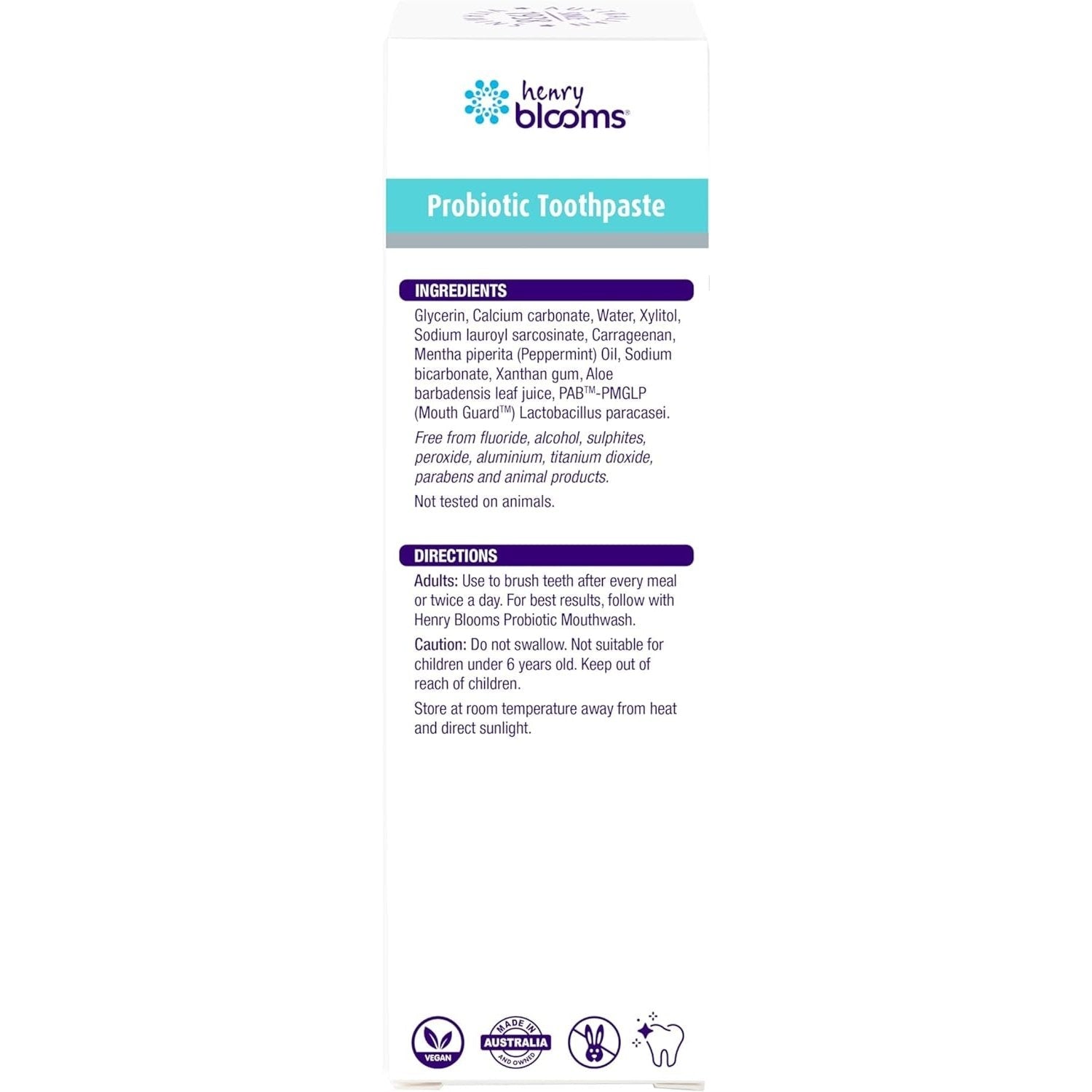 Henry Blooms Oral Health Probiotic Toothpaste Peppermint 100g - Cutprice Online