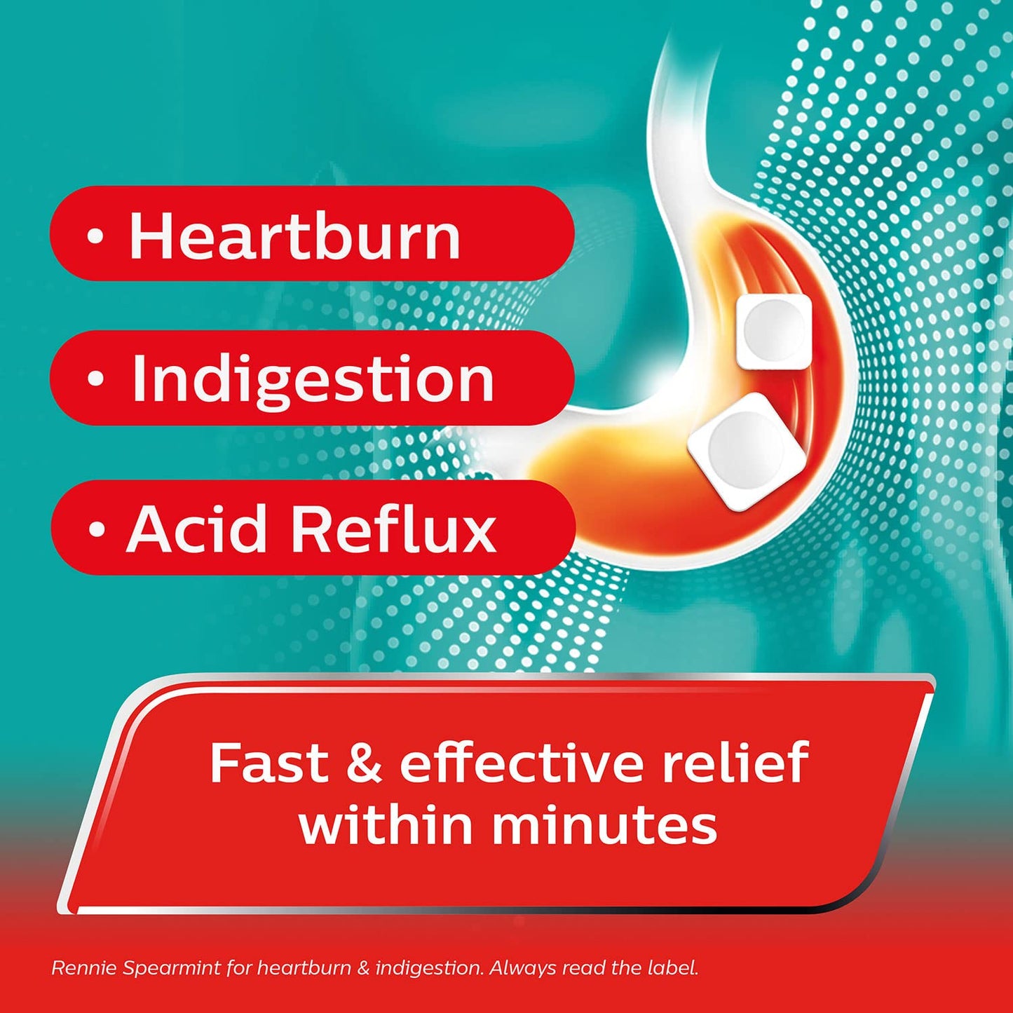 Rennie Indigestion and Heartburn Relief Spearmint 96 Chewable Tablets - Cutprice Online