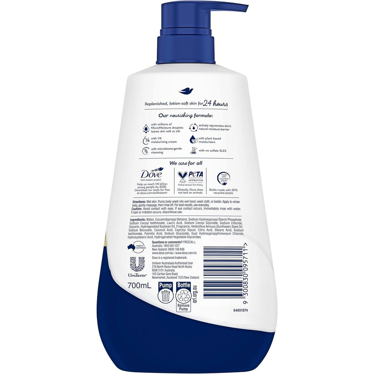 Dove Advanced Care Body Wash Triple Moisturising 700ml