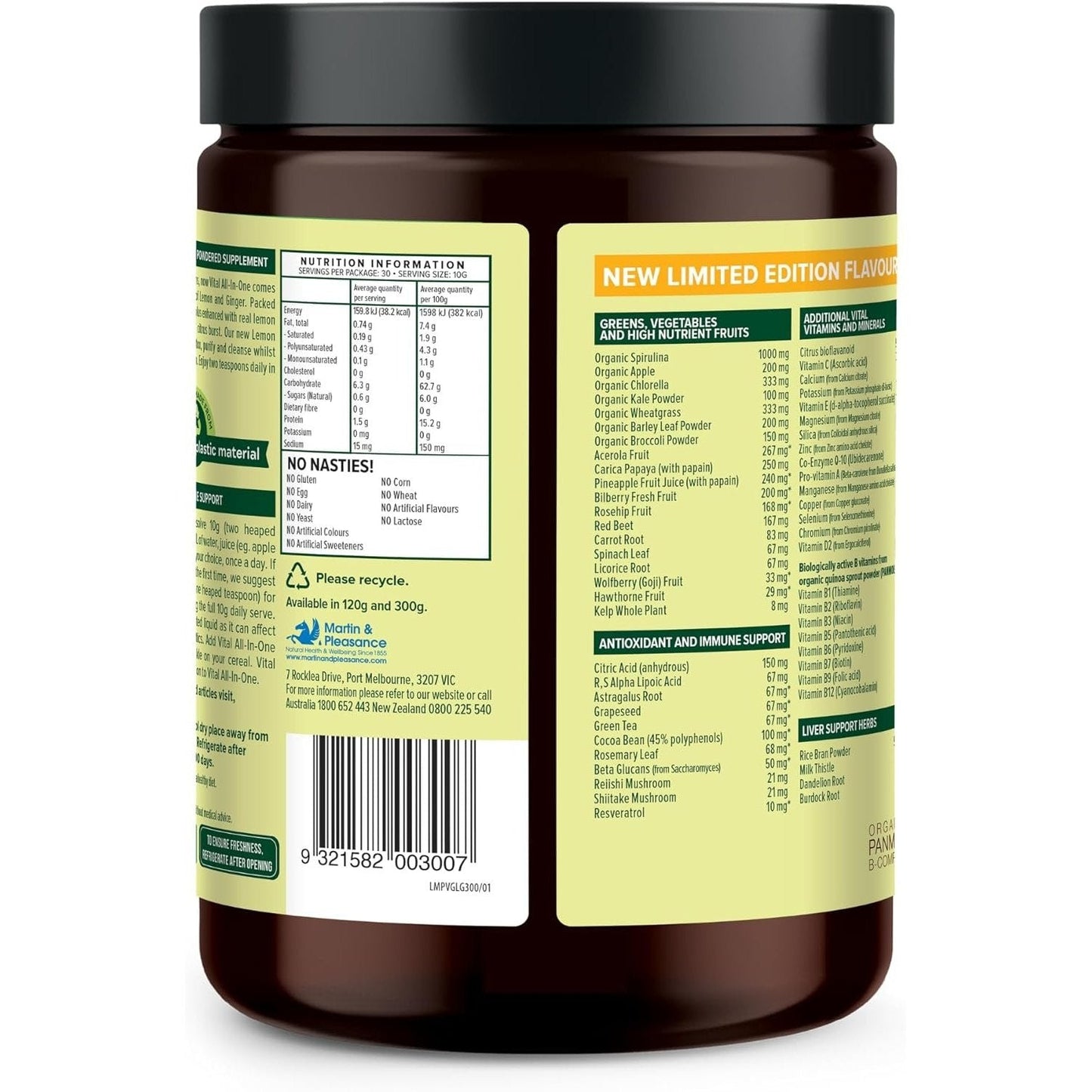 Martin & Pleasance Vital All-In-One (Greens) Lemon and Ginger 300g - Cutprice Online