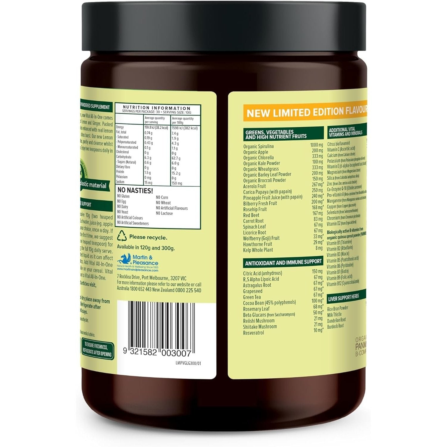 Martin & Pleasance Vital All-In-One (Greens) Lemon and Ginger 300g - Cutprice Online